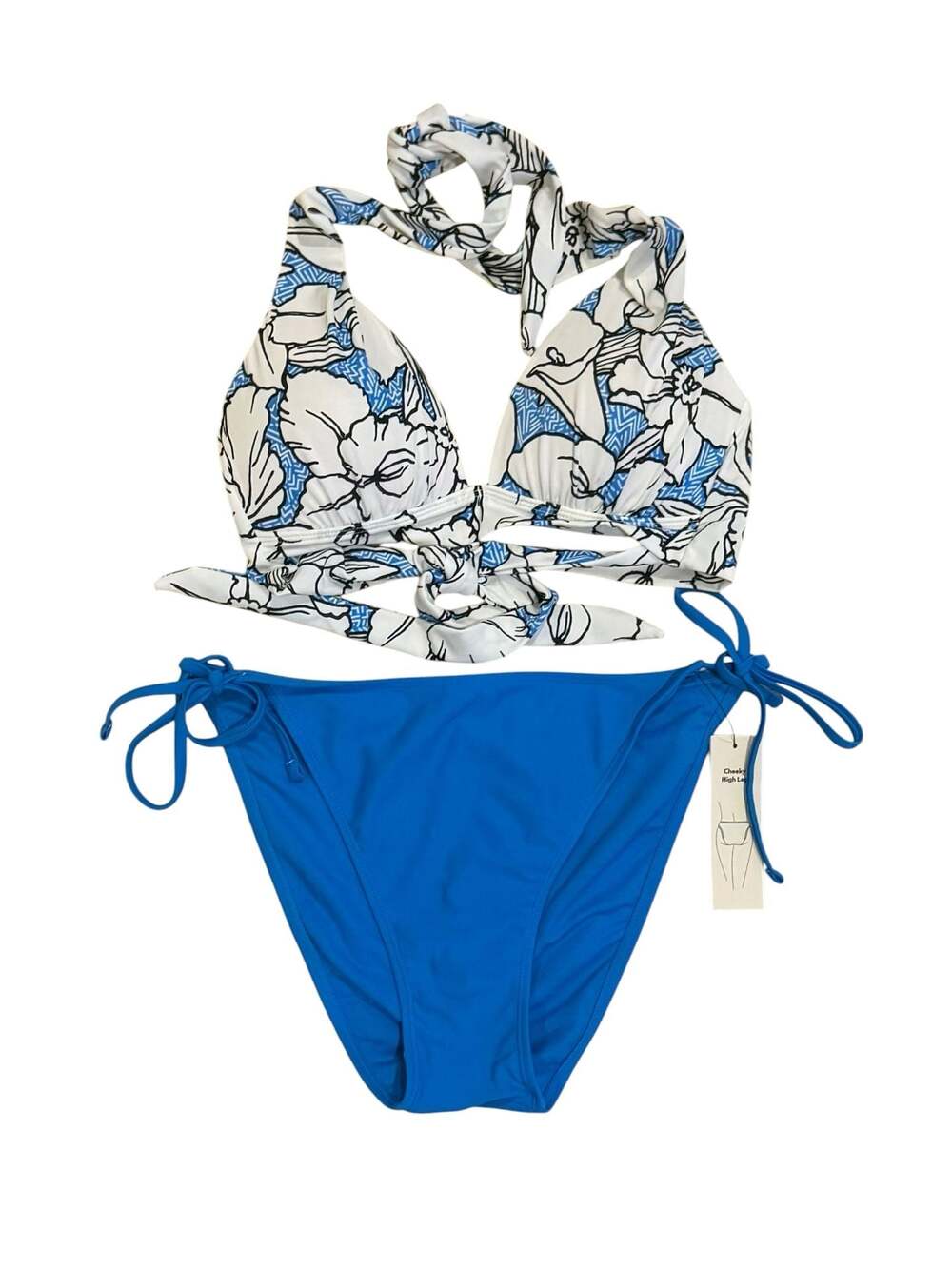 Urban Sea Floral Wrap Halter Bikini Top S and NWT Blue Tie-Side Bottom L
